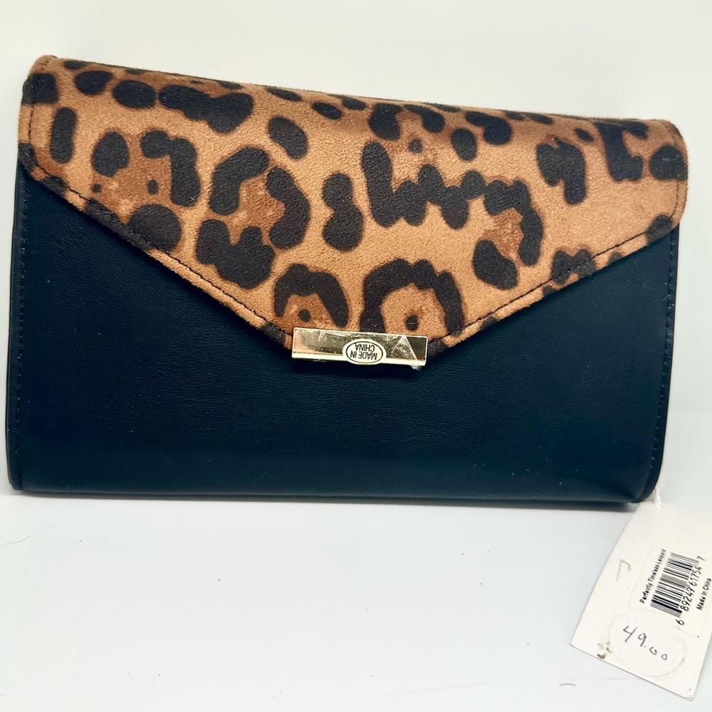Brown and Black Crossbody Bag with Leopard Print